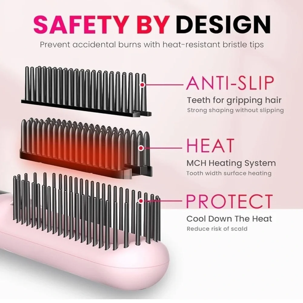 Pink Mini Hair Straightener Brush Comb‎ 3 Temp Settings & Dual Voltage #HA4